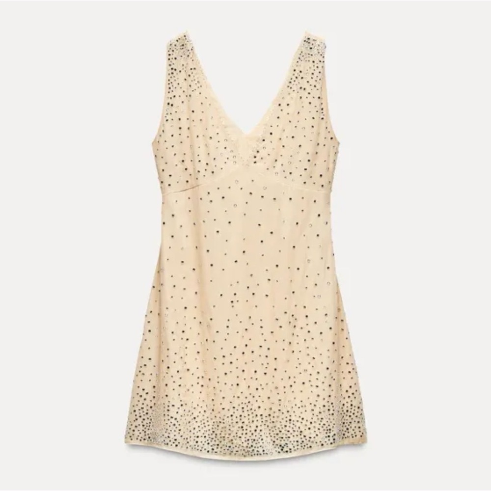 Beige Zara embellished rhinestone dress size small